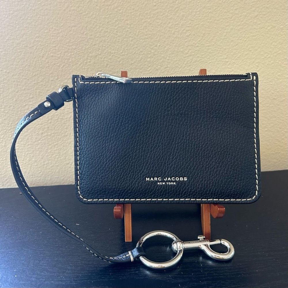 Marc Jacobs Black Leather Wristlet Clutch with Silver Hardware